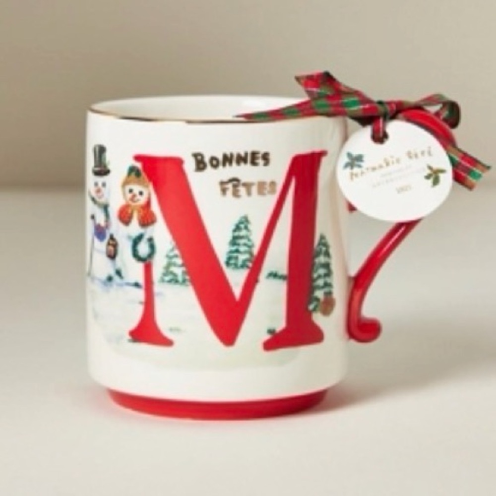 NWT NATHALIE LETE STONEWARE HOLIDAY MONOGRAM MUG Letter M